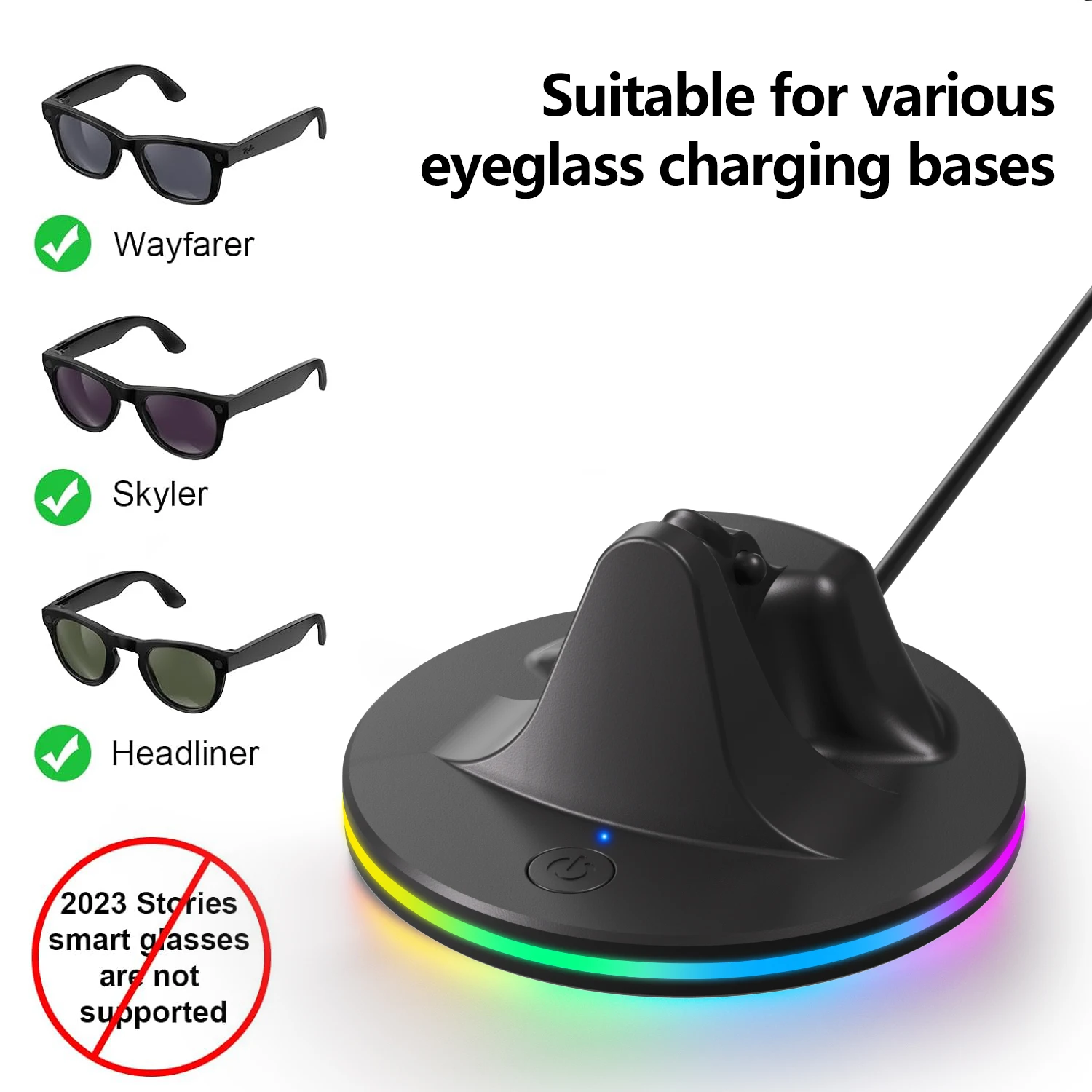 Фото Док-станция для зарядки RGB для очков RayBan Meta Smart Ai Wayfarer/Headliner/Skyler/Oakley HSTN, портативная подставка для зарядного устройства и кабель USB-C №3