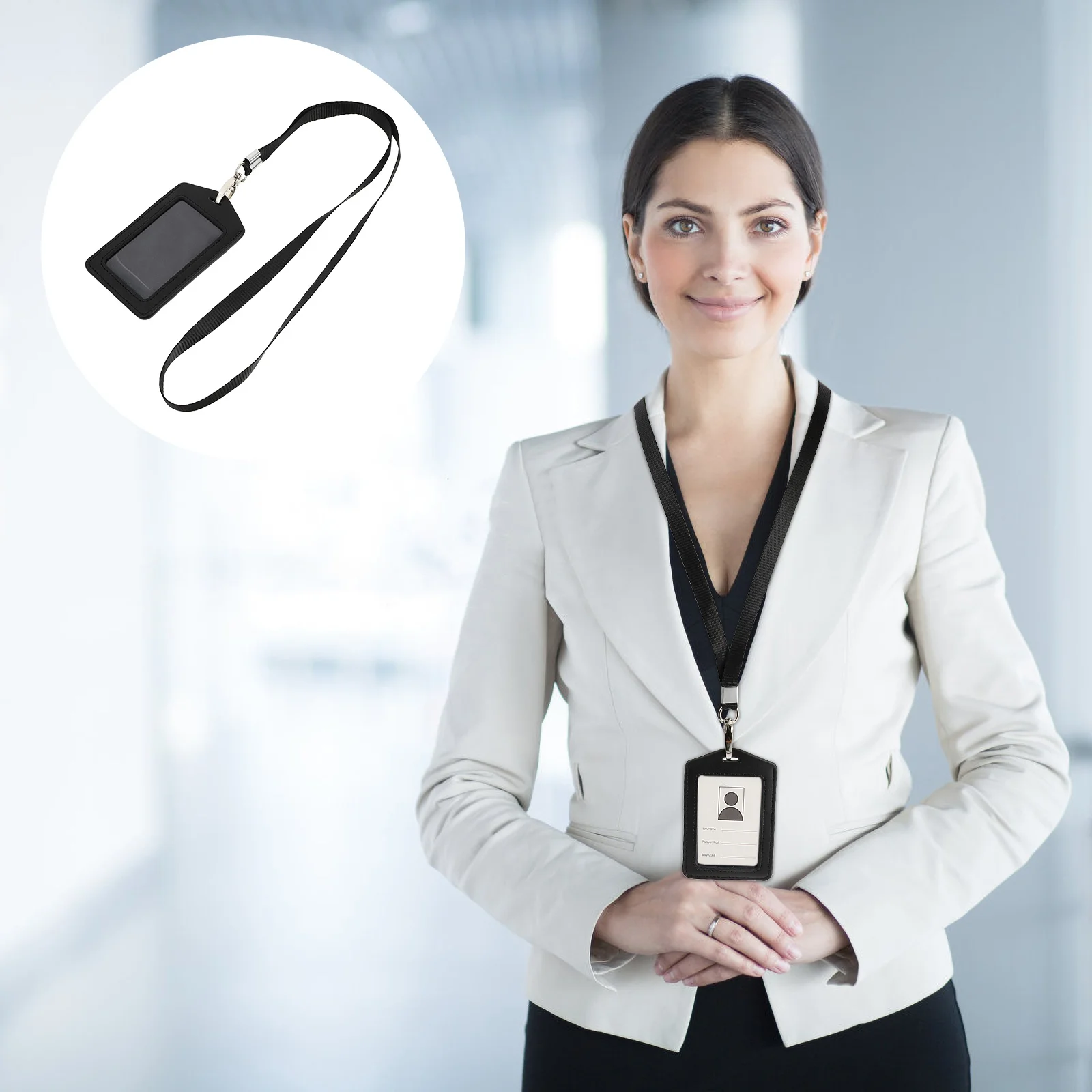 

1pc Employee ID Credit Holder Removable Lanyard Cover (Black)