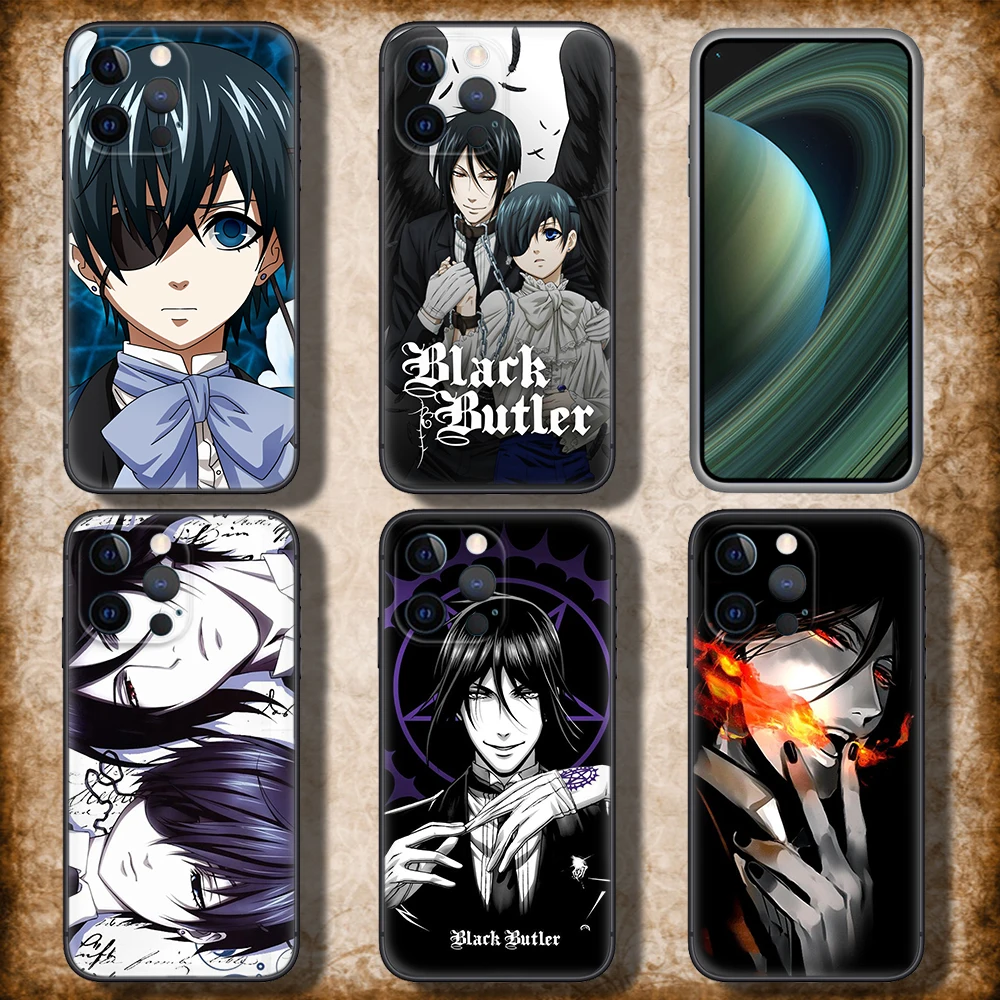 Черный Батлер Kuroshitsuji Мягкий силиконовый чехол для iPhone 15 14 Plus 13 12 11 X XS XR Pro Max Mini 8 7