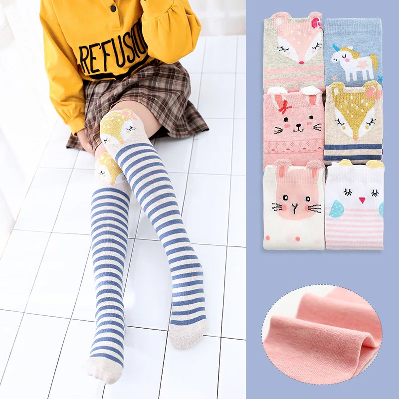 

Spring Autumn Cartoon Animal Stripe Polka Dots Long Socks Thick Warm Knee High Socks Stockings for Kids Baby Girls Clothing
