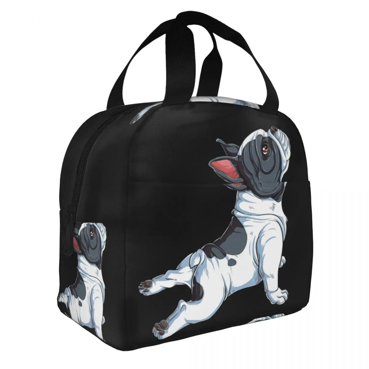 Funny French Bulldog Yoga Lunch Bento Bags Portable Aluminum Foil thickened Thermal Cloth Lunch Bag for Boys and Girls