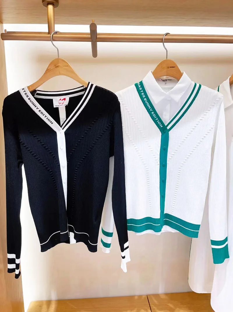 

Рубашка для гольфа Master Bunny Женское пальто с длинными рукавами Новинка весенний модный вязаный кардиган джокер с V-образным вырезом и длинным...