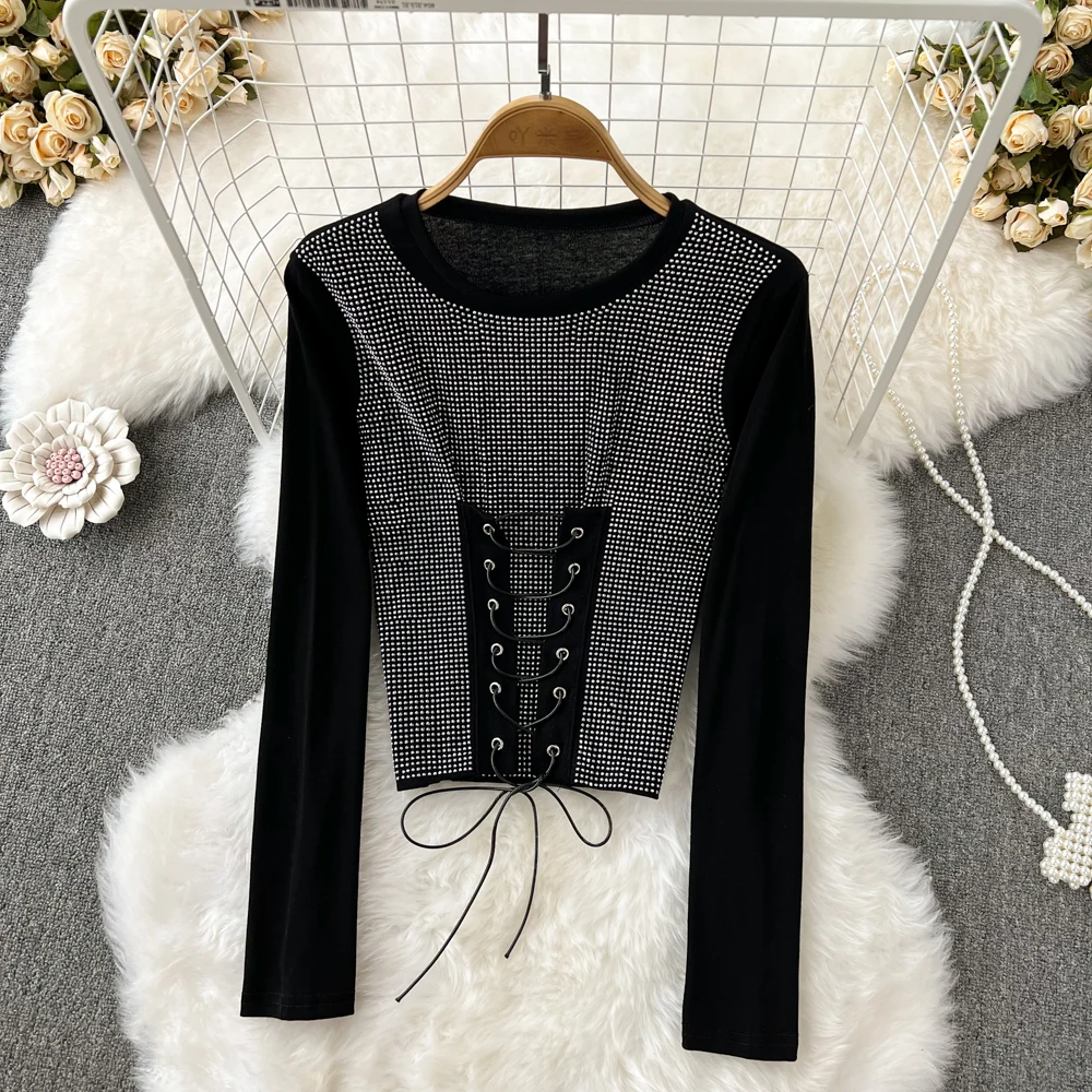 

Футболка женская с длинным рукавом и круглым вырезом, приталенная Модная Повседневная рубашка с завязками, в ретро стиле