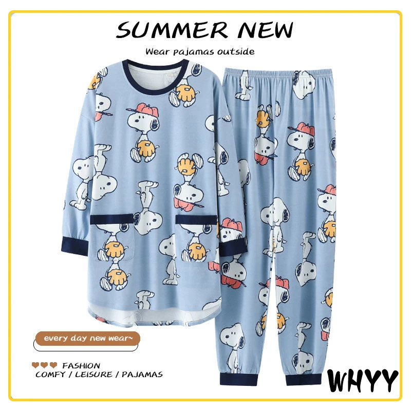 

New Homewear Long Sleeve Pajamas Set Cute Leisure Women Sleepwear 2Pcs Nightwear for Women Nightwear Long Loose Waist Pant