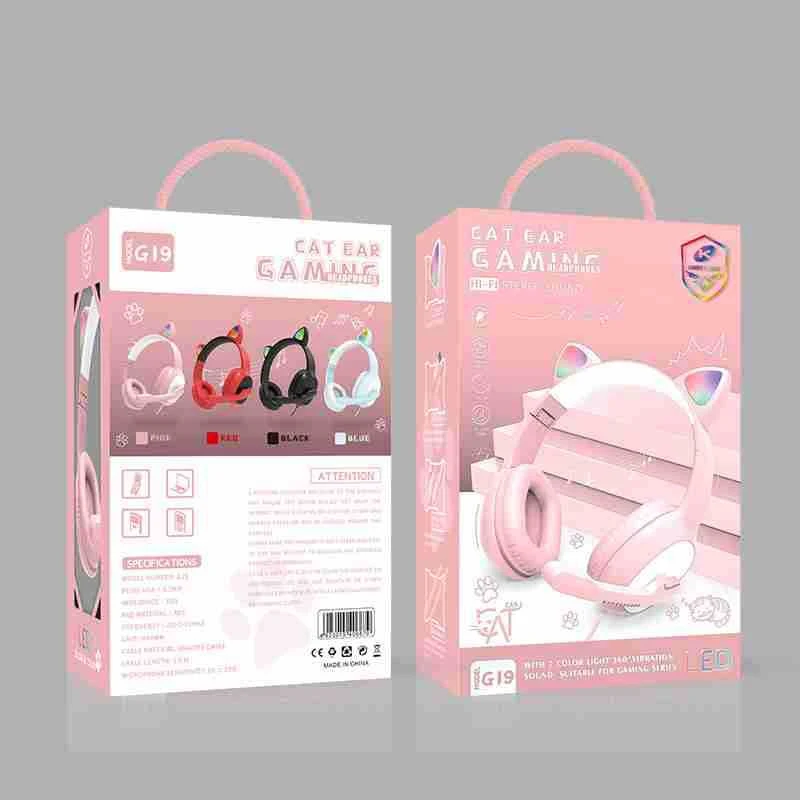 

Headset Cat Ears Stereo Music Helmet Control Led Headphones With Rgb Atmosphere Light Kids Girls Gifts Cute Mic Wired