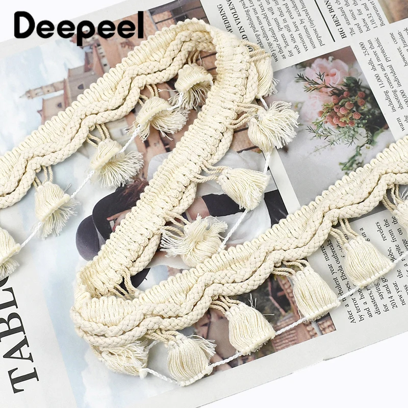 2 ярда, хлопковая кисточка Deepeel с бахромой, помпоном, отделка, кружевная ткань, лента ручной работы из бисера, рукоделие, текстиль, Декор, Швейные аксессуары