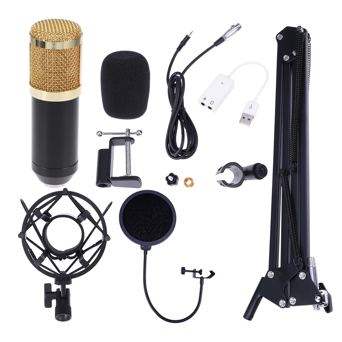 

BM-800 Professional Studio Broadcasting Recording Condenser Microphone With Mount Mic Stand Filter XLR - 35mm Cable And USB