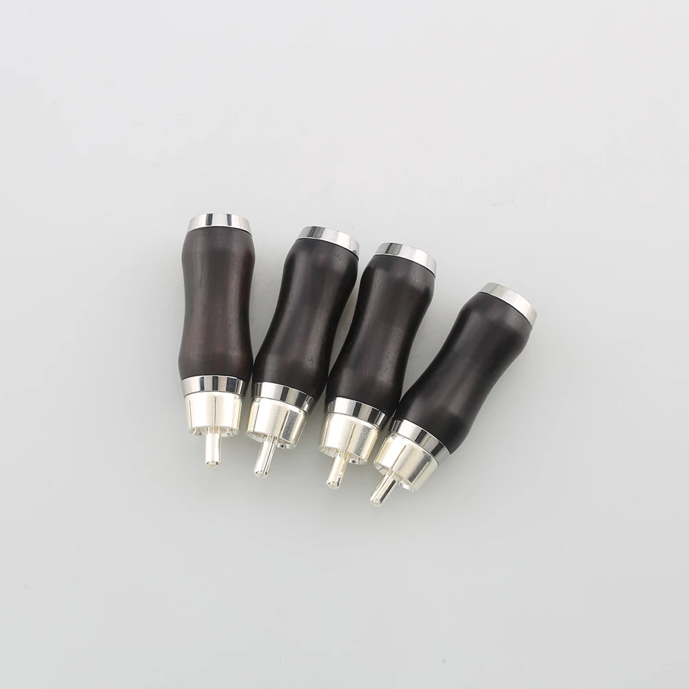 4pcs Audiocrast WR1102S Silver Plated Ebony Sandalwood RCA Plug Black Rosewood RCA Audio Connector DIY Hifi Cable