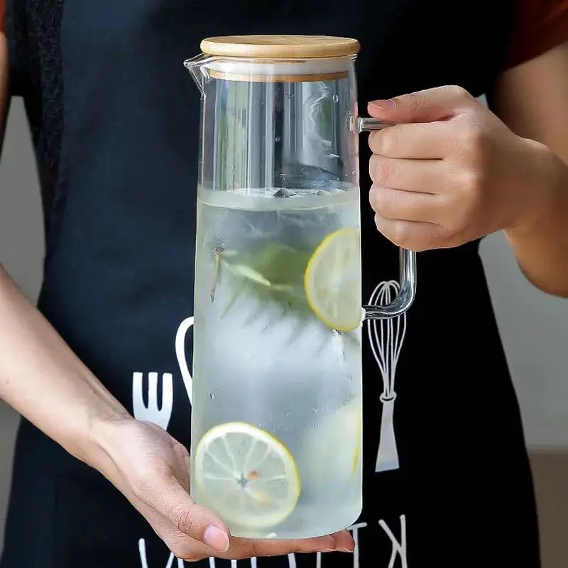 

Cold Glass Water Bottle Jar Kettle Transparent Large Capacity Heat Resistant Water Pot with Handle Teapot Pitchers 1.2L 1.5L