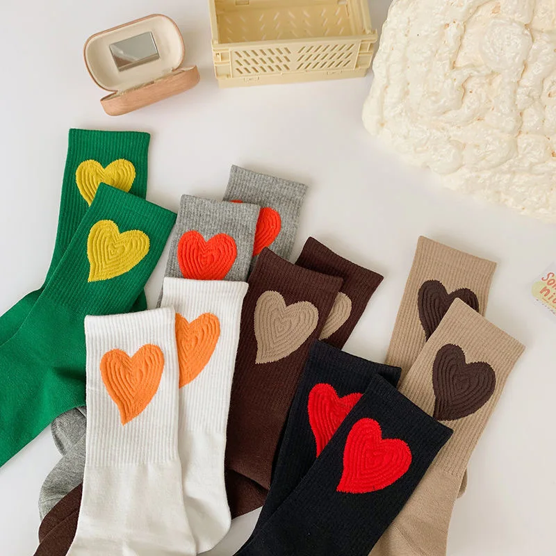 Korean Academy Style female ins tide all-match simple love  spring  autumn cotton socks Korean version of the trend pile socks