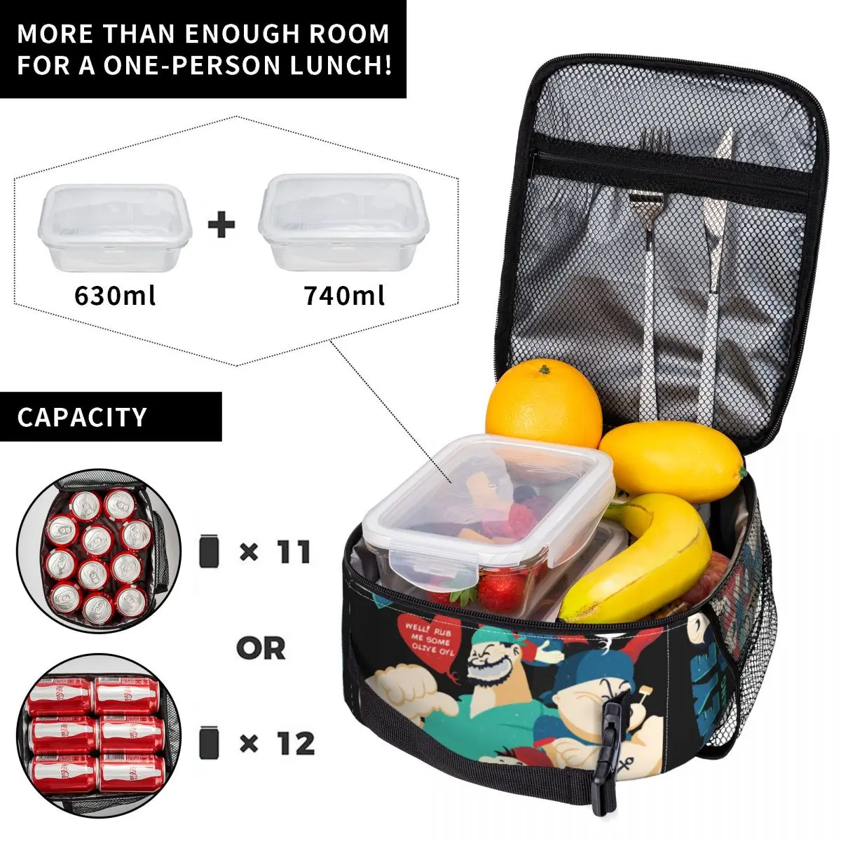 Изолированные ланч-пакеты P-Popeyes Термосумка многоразовый контейнер мультяшная