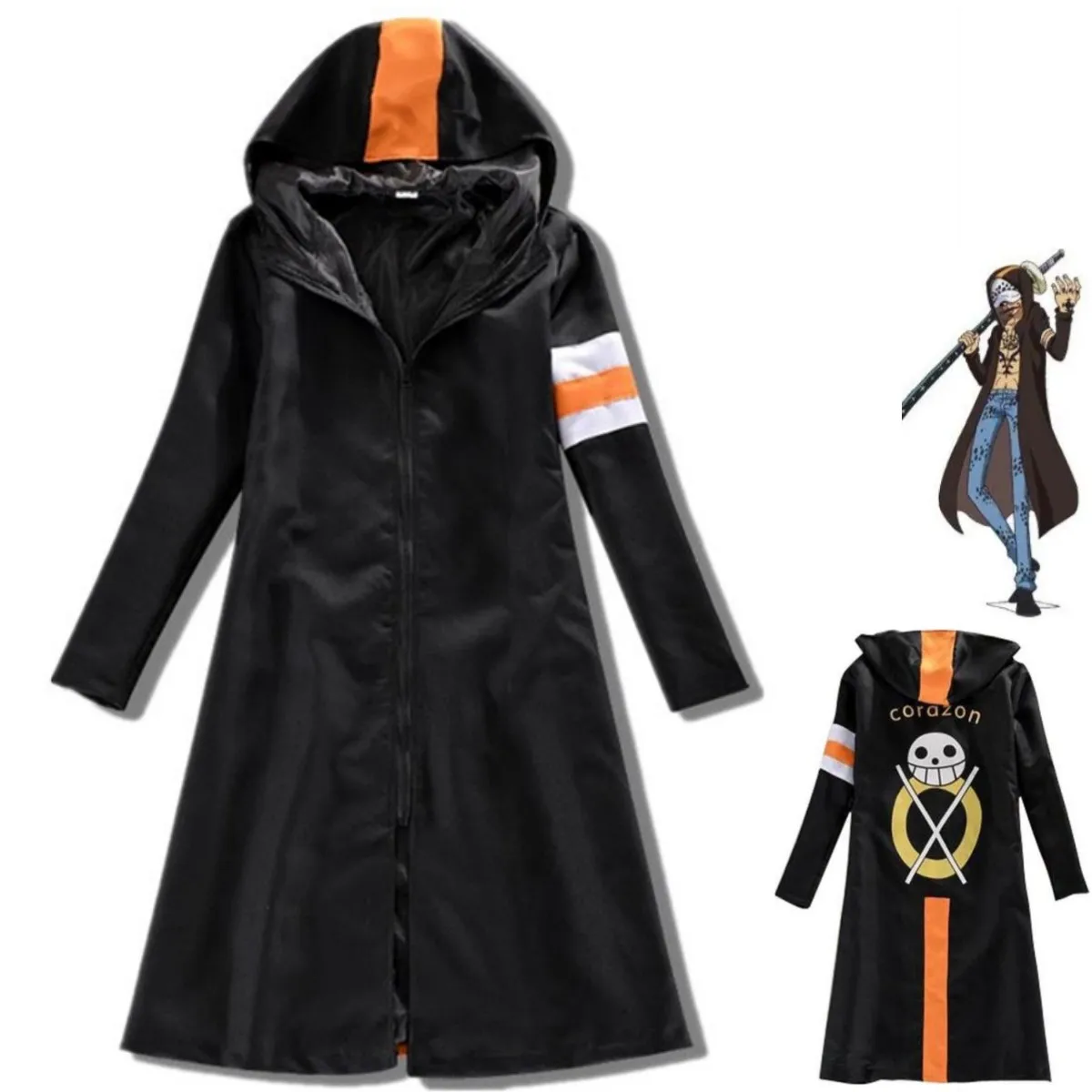 

Anime Trafalgar D. Water Law Cosplay Costume Black Hooded Long Windbreaker Coat Robe Adult Man Halloween Carnival Suit