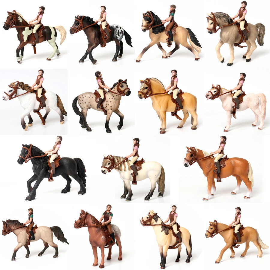 

Realistic Horse Figurines with Rider, Saddle and Bridle Plastic Horse Riding Playset Emulational Learning Toy Model for Kids