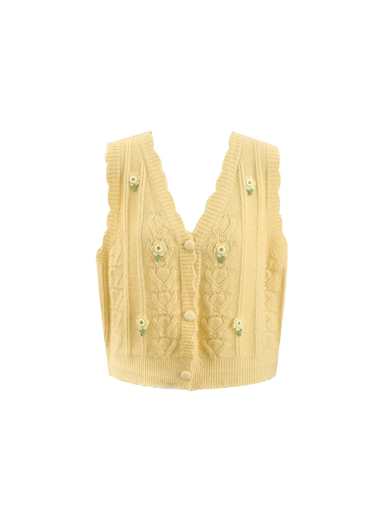 Женская модель милый жилет с цветочной аппликацией и V-образным вырезом весенние