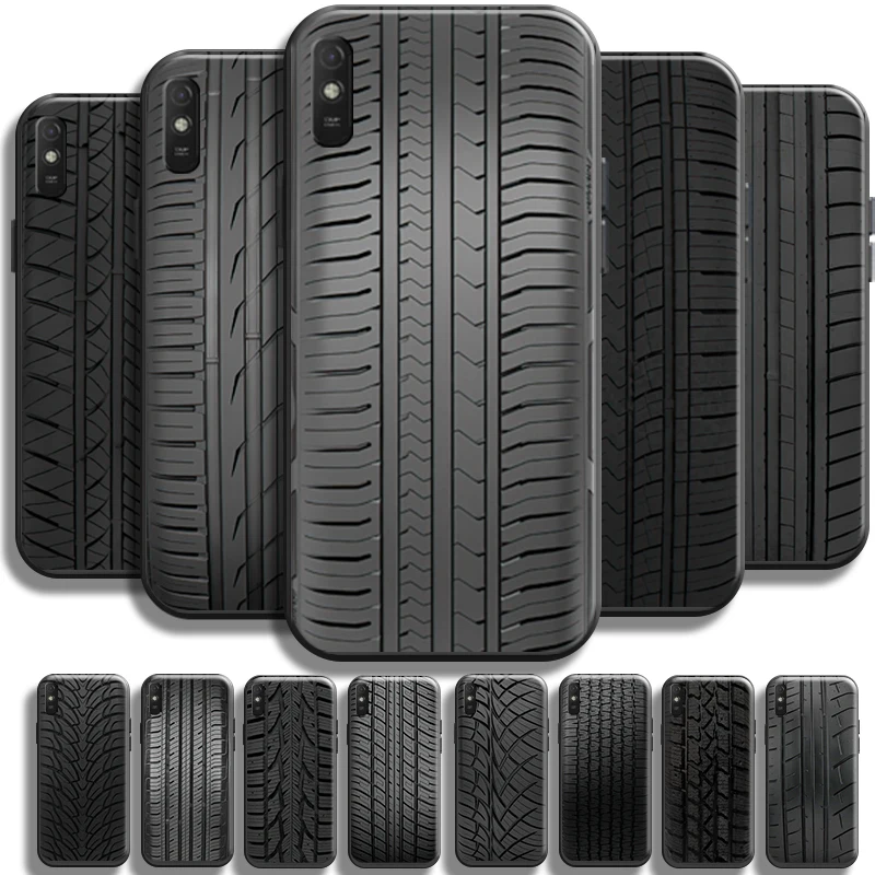 

Wheel Tyre Tread Stripe Black For Xiaomi Redmi 9A 9AT Phone Case Back Black Coque Soft Liquid Silicon Funda Silicone Cover