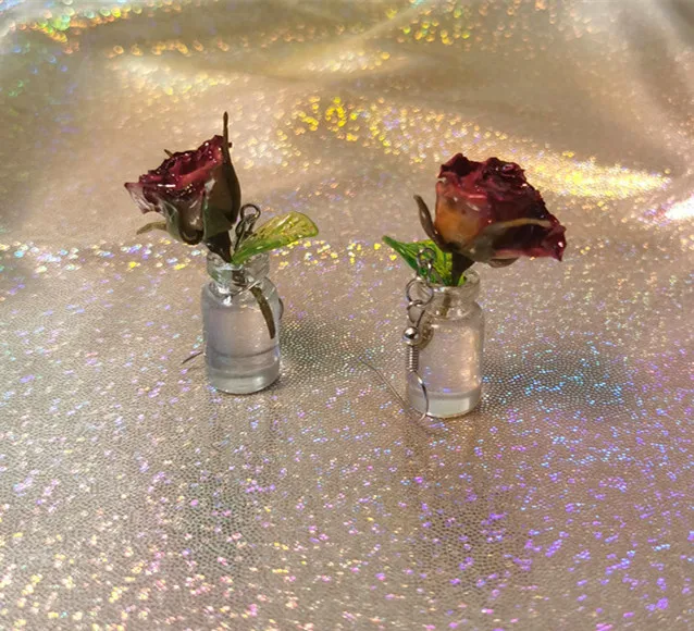

Real Rose Flower In Bottle Earrings/Dried Real Rose/Floral Earrings/Rose in Resin/Flower Jewelry Dangles/Great Gift for Her!