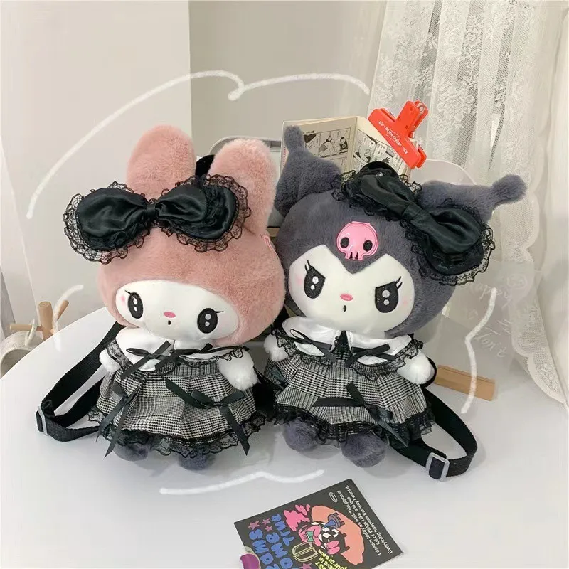 

Sanrio Gothic Kuromi Melody Cute Plush Doll Backpack Stuffed Toys Girl Outdoors Storage Bag Garment Accessory Decoration Gifts