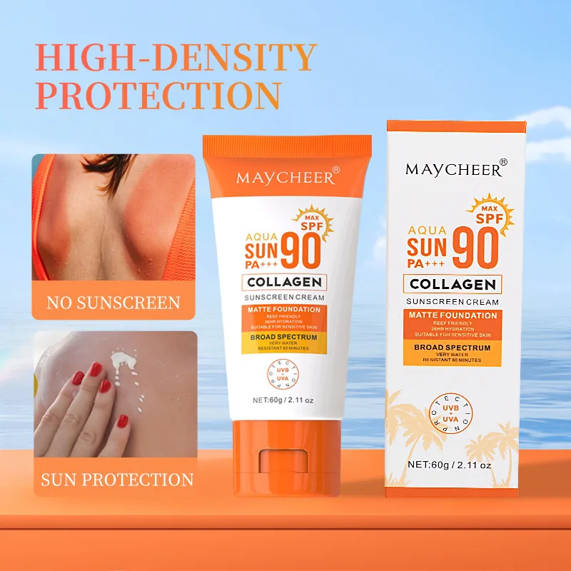 Фото MAYCHEER SPF90+ Ультрасолнцезащитное молочко для лица, летний экран UVA/UVB, легкий и нежирный увлажняющий лосьон №3