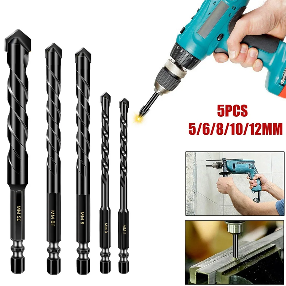 

5pcs 5/6/8/10/12mm Construction Drill Bits Set Multi-Functional Bits Set For Tile Glass Ceramic Marble Concrete Wall Drilling
