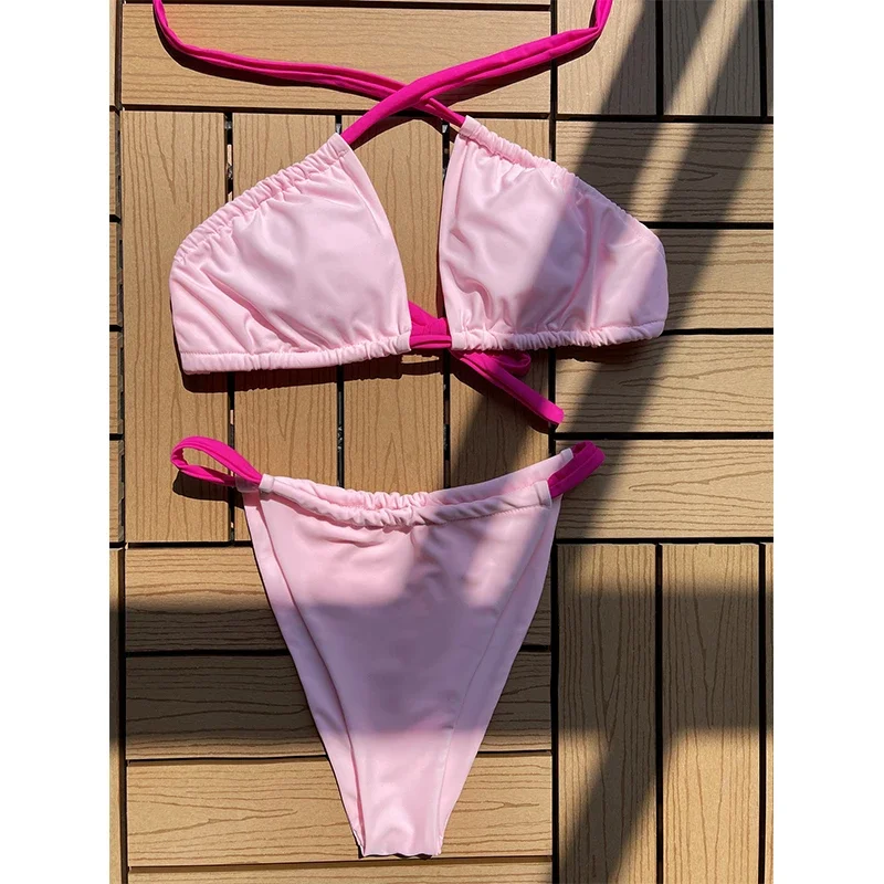 

Sexy Lingerie Low Waist Swimsuit Beachwear Sexy Beach Wear Bathing Swimwear Bikini Suit Women Solid Cute Sleeveless Bathing Suit