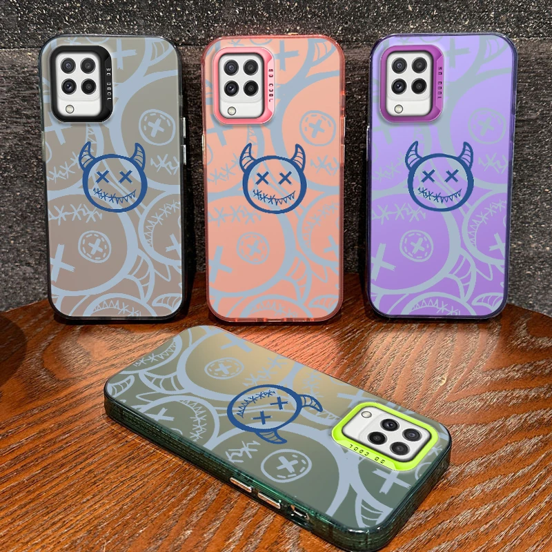Malowane etui na telefon Cartoon Demon do Samsung Galaxy A22 M22 F22 M32 A12 M12 F12 Matowa galwanizowana osłona amortyzująca