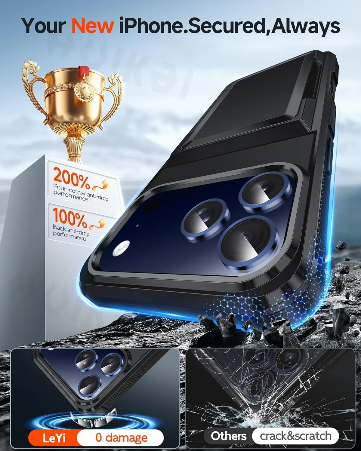Фото Чехол-кошелек для iPhone 17 Pro Max 16 Pro Max 15 14 13 12 Защитный держатель для кредитных карт Прочный защитный противоударный чехол №4