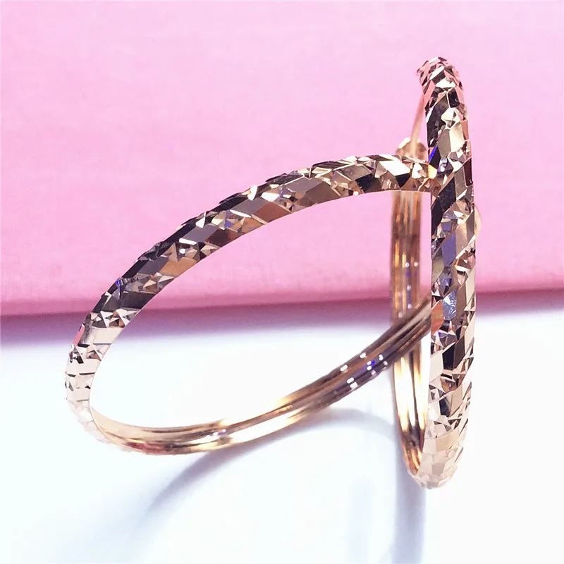 

585 purple gold shiny geometric hoop earrings for women 14k rose gold original punk style exaggerated light luxury jewelry gift