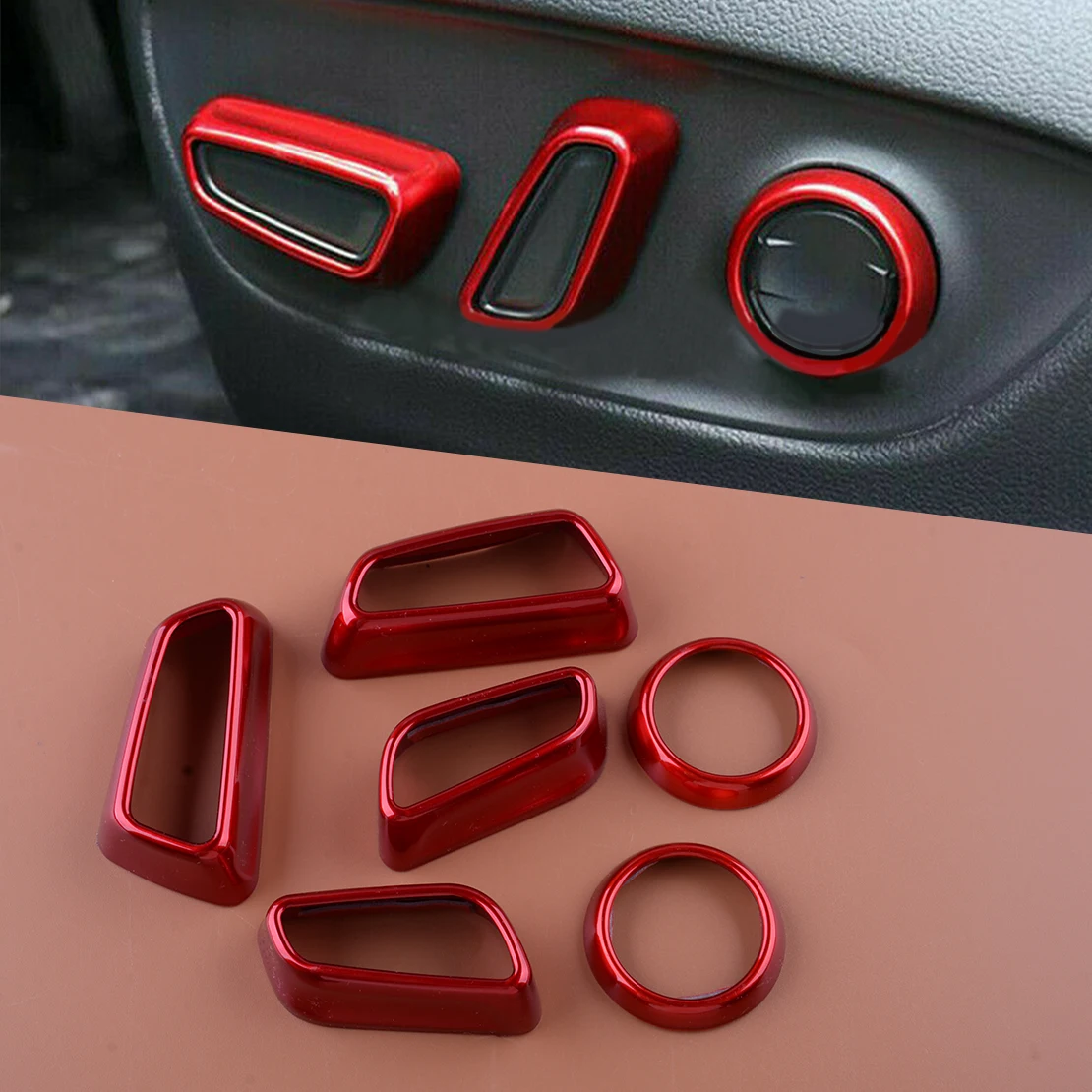 

6Pcs/Set Car Interior Left Right Door Seat Adjust Switch Knob Cover Fit for Toyota Camry 2018 2019 2020 2021 Red Plastic