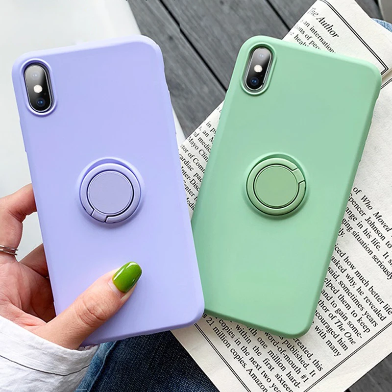 

Мягкий чехол из жидкого силикона для iPhone 12 11 Pro Max XS Mini X XR 7 8 6 Plus iPhone12 iPhone11 8Plus, чехлы с кольцом-держателем и подставкой