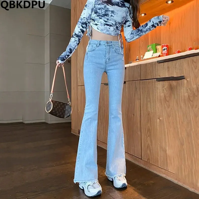 

Oversize For 100kg High Waist Women Flare Jeans Korean Fashion Classics Vaqueros Spring Causal Slim Elegant Stretch Denim Pants