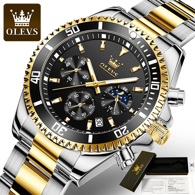 

OLEVS Dive Mens Watches Luxury Brand Waterproof Full Steel Green Wristwatches Chronograph Male Clock Relogio Masculino 2022