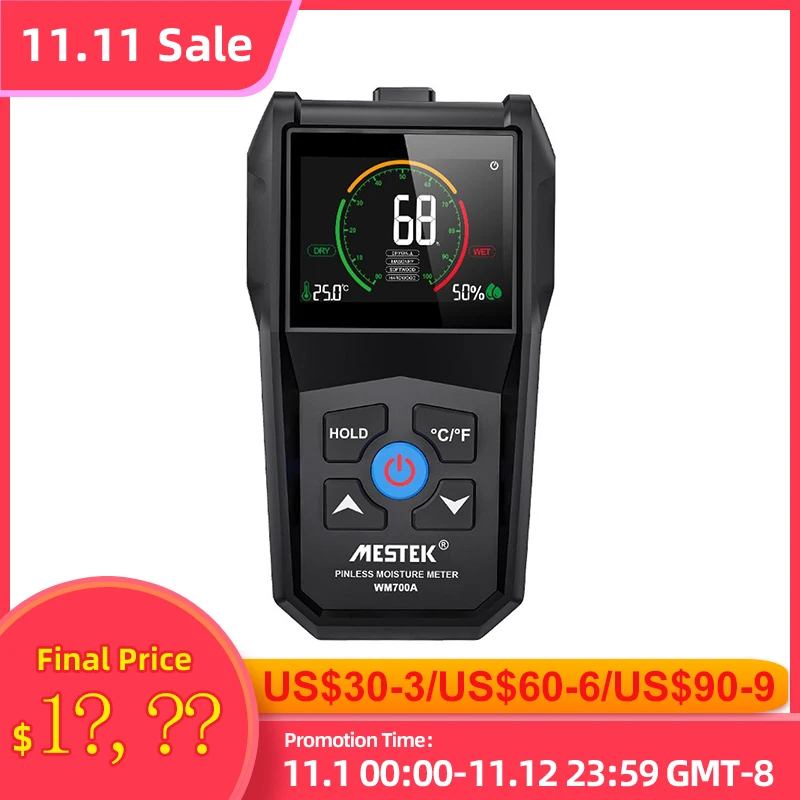 

Бесконтактный измеритель влажности древесины MESTEK, прибор для определения влажности и температуры окружающей среды