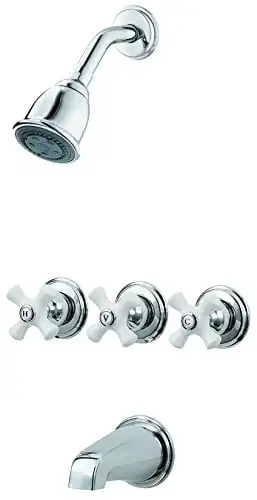 

Handle Tub & Shower Faucet Trim with Porcelain Cross Handles in Polished Chrome