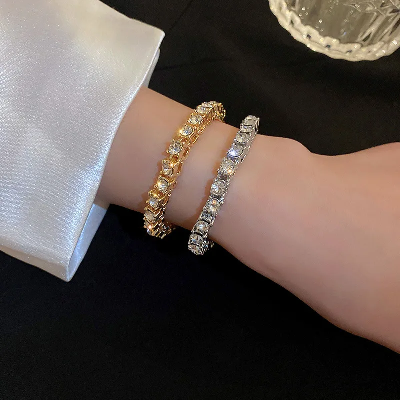 

Trendy AAA Cubic Zirconia Bracelet For Women Fashion Gold Silver Round Rhinestone Tennis Bracelets Lady Exquisite Jewelry Gift