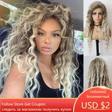 GNIMEGIL Synthetic Womens Wig Long Hair Ash Blonde Curly Wig Female Natural Wavy Dark Roots 80s Ombre Wig for Woman + Stickers