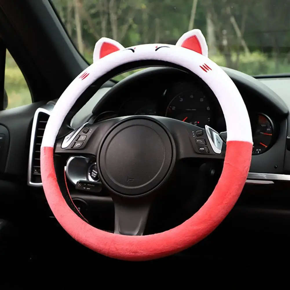 

38cm Soft Steering Wheel Cover Winter Styling Plush Anti-slip Car Lovely Lucky Cat Steering Wheel Protector Car Accessories