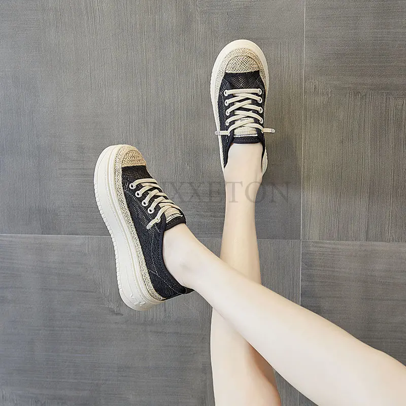 Ladies Lace Mesh Casual Shoes Autumn Fashion Thick Sole Women's Sneakers New Comfortable Color-blocking Female Vulcanized Shoe