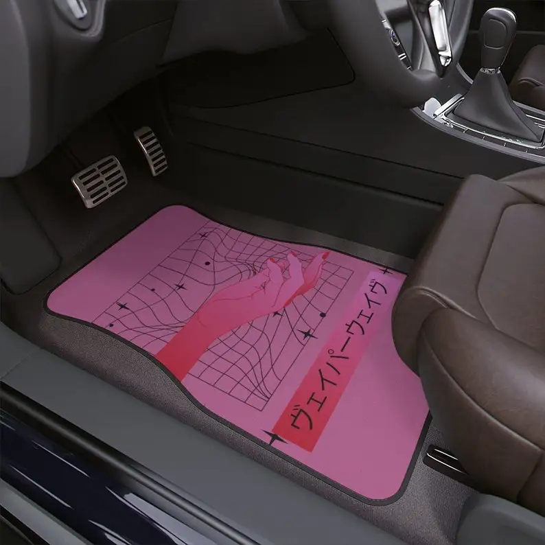 

Vaporwave car floor mat, synthwave, harajuku, cute car accessories for teens, japanese letters, kanji, colorful, women, futurist