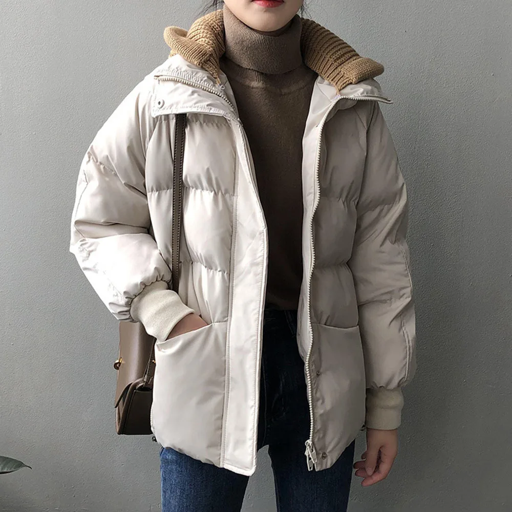 Women Winter Thick Padded Coat Knit Hooded Women Cotton Jacket Warm Fashion Down Jackets Tops For Women 2022 New Casaco Feminino