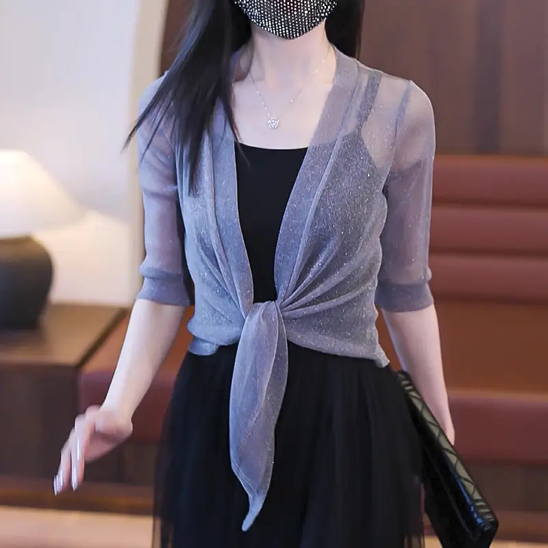 Кардиган женский тонкий из газовой ткани модная однотонная яркая накидка с