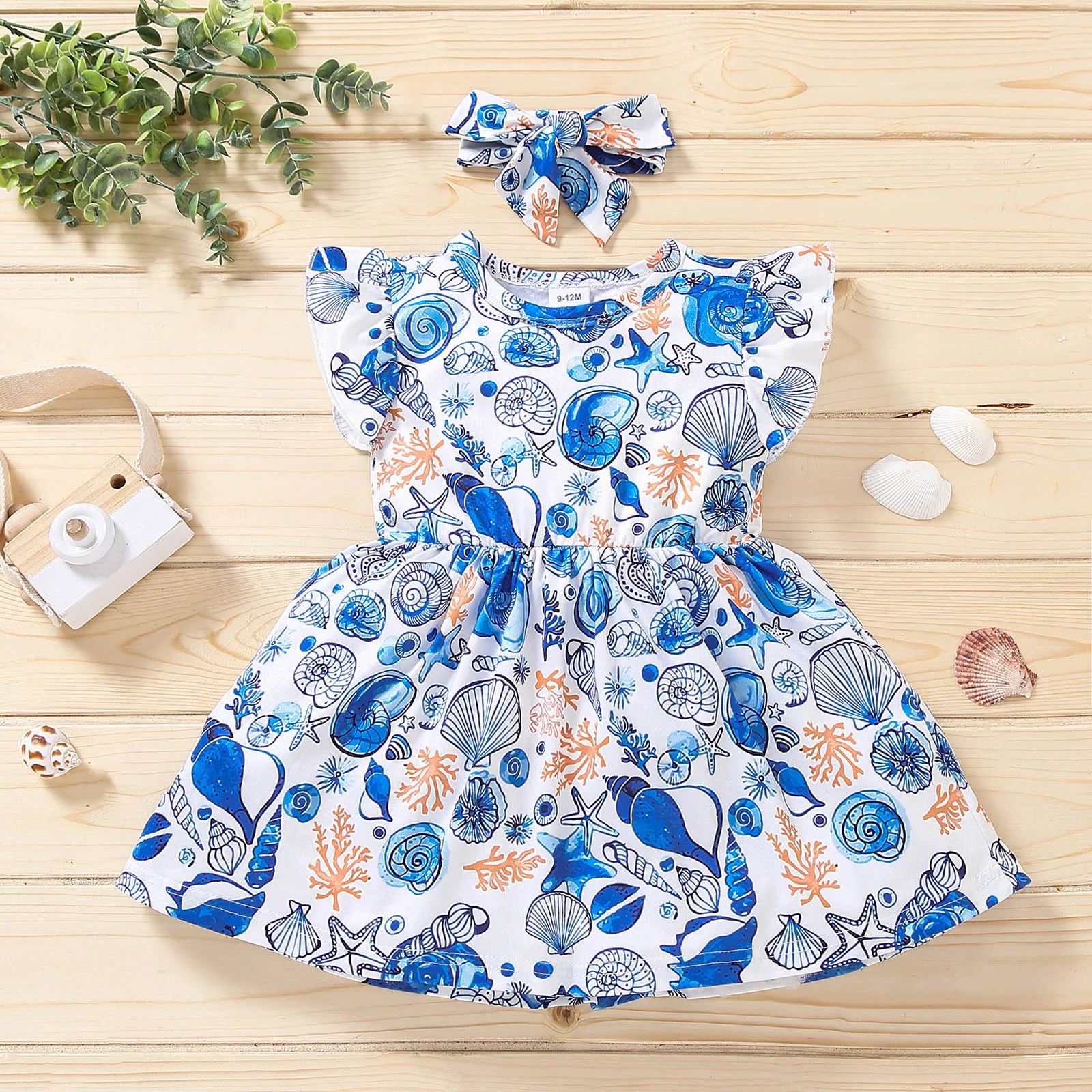

Kids Girls Toddler Beach Sea Prints Flutter Sleeves Infant Princess Girls Dress Bowknot School Clothes for Girls Size 7-8