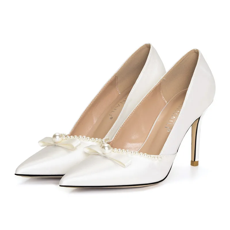 Белые туфли на высоком каблуке новый стиль для женщин весну и осень свадебные Xiuhe