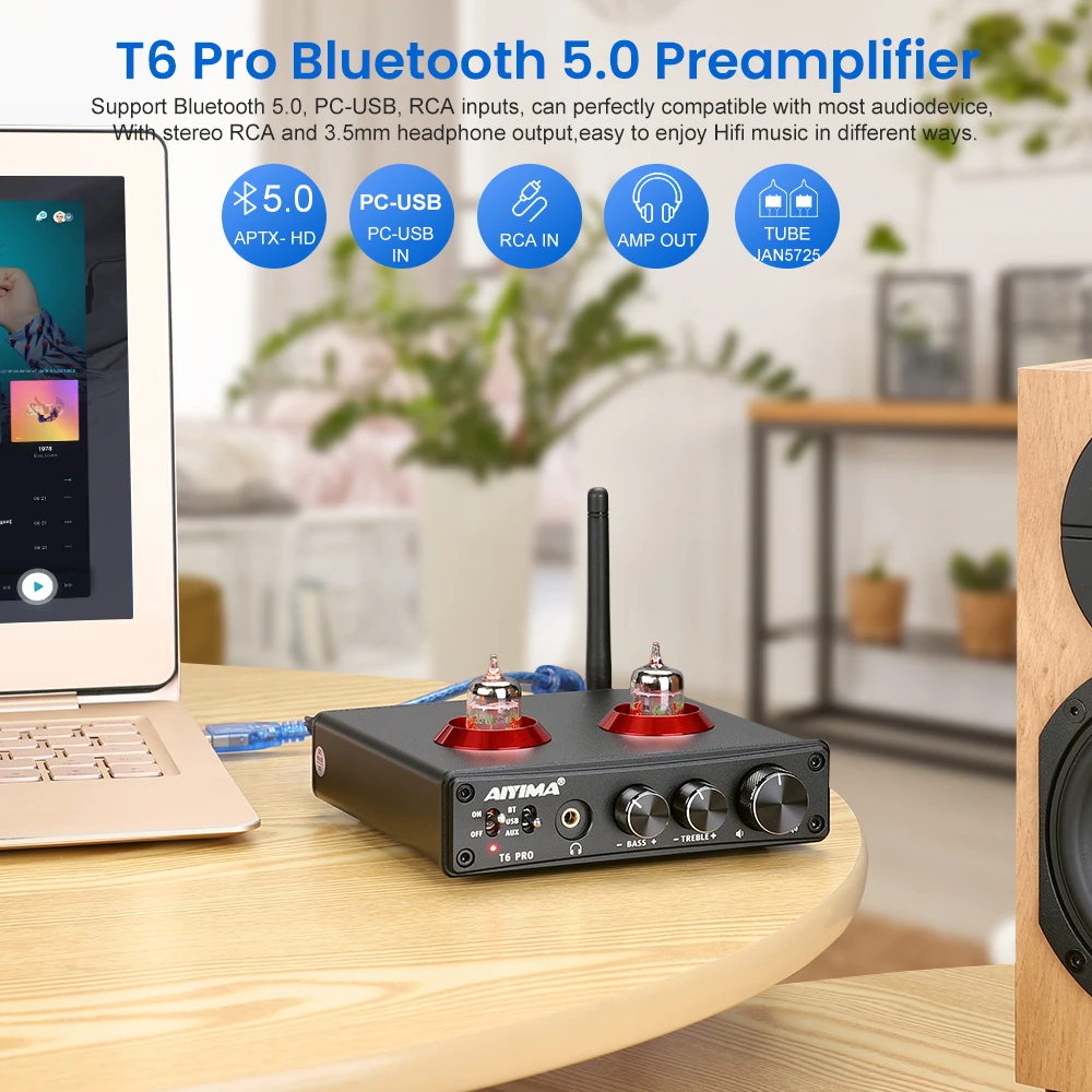 Предусилитель для наушников AIYIMA Bluetooth 5 0 T6 pro усилитель поддержка PC-USB DAC RCA QC3008 APTX