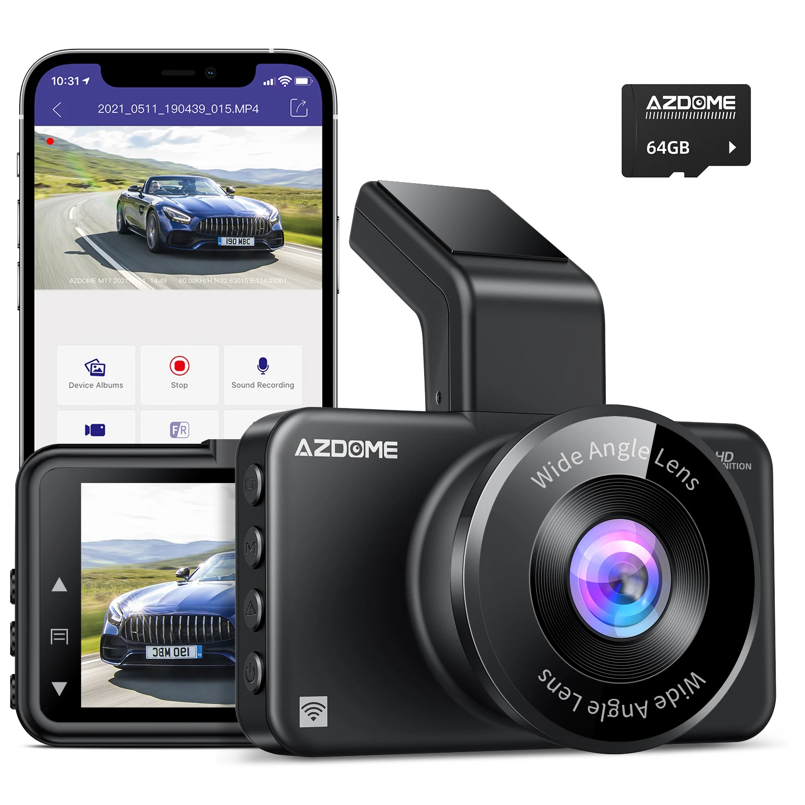 Видеорегистратор azdome m01 pro fhd 1080p 3 дюймовый с функцией ночного видения