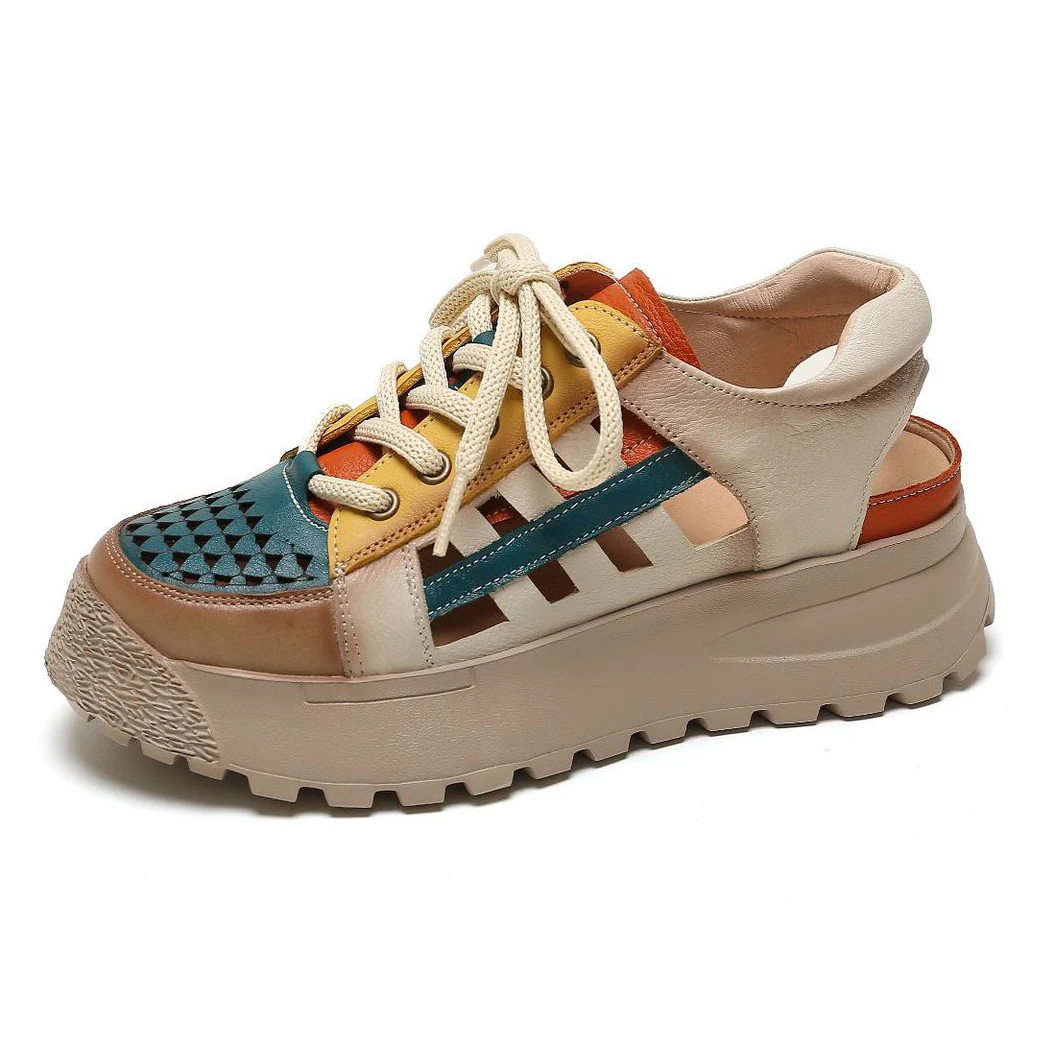 

Sandals Women 2022 New Summer Genuine Leather Comfortable Female Thick Sole Sandals Hollow Out Casual Women's Shoes Round Toe