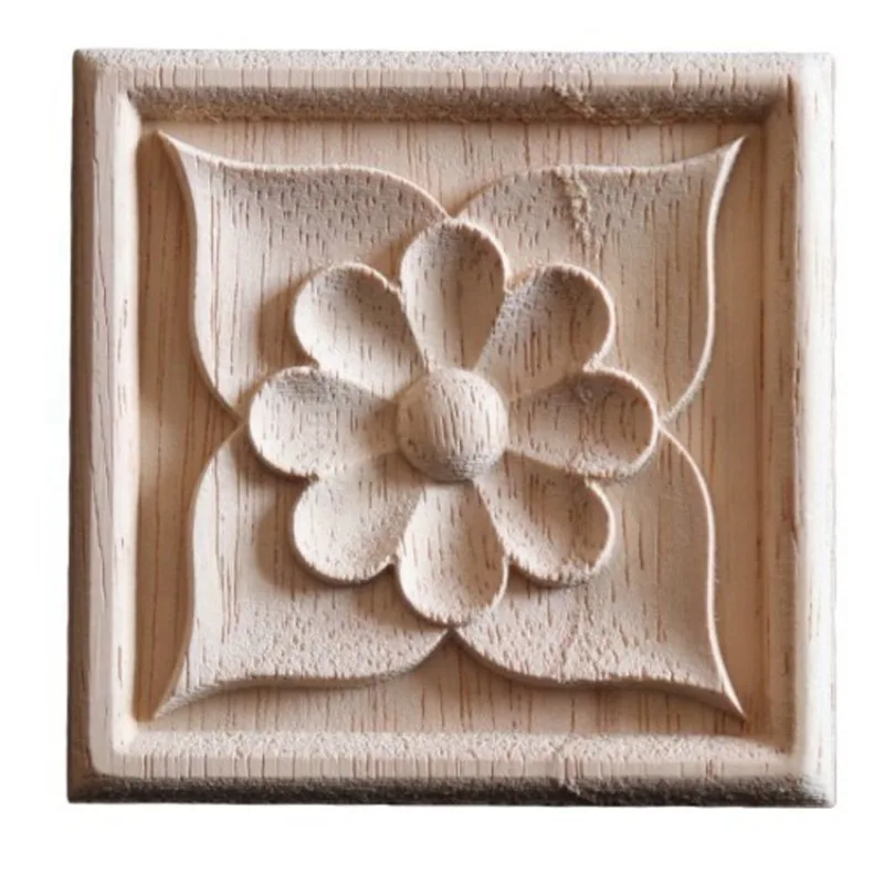 Квадратная резная неокрашенная деревянная декоративная аппликация молдинги