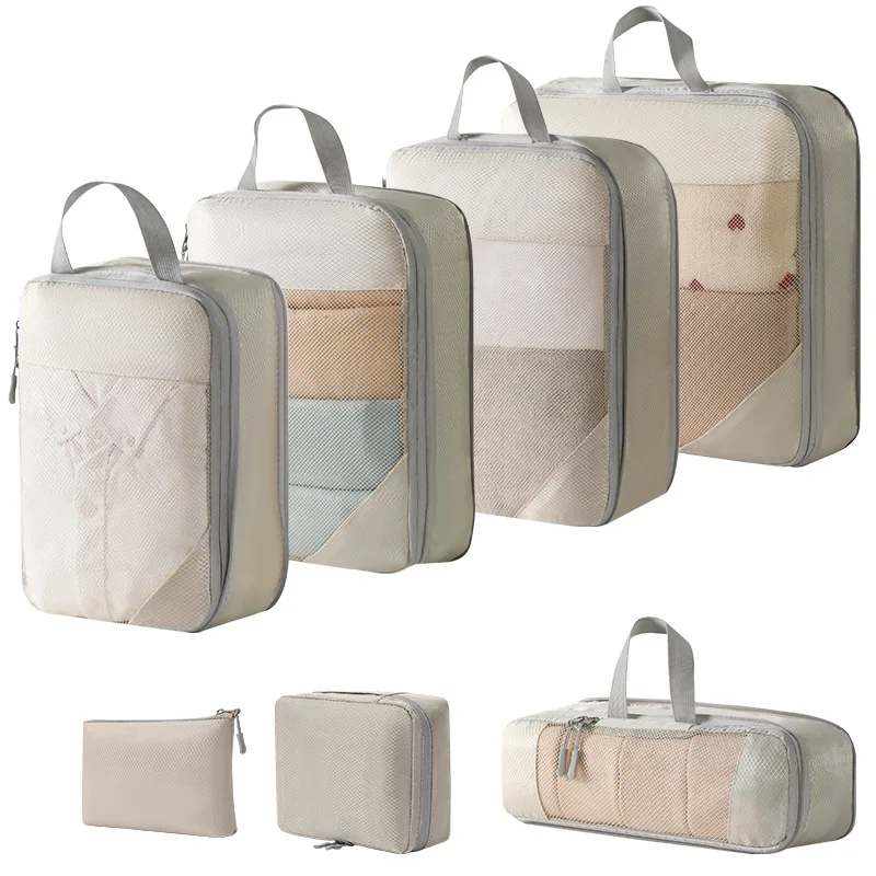 7PCS Travel Storage Bag Compressible Packing Cubes Nylon Portable With Handbag Luggage Organizer Foldable Waterproof Travel Suit