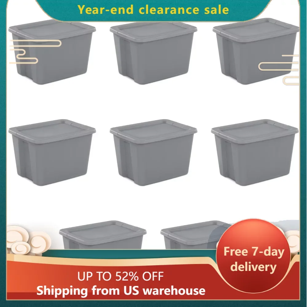 

18 Gallon Tote Box Plastic Storage Organizer Set of 8 Travel Free Shipping Organizers of Cabinets and Drawers Boxes for Bedroom