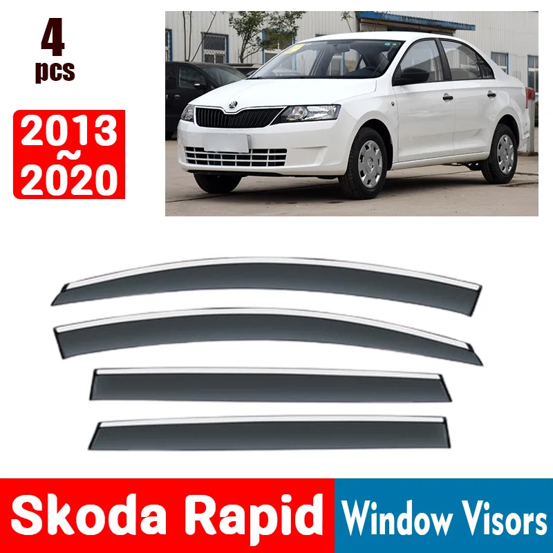 FOR Skoda Rapid 2013-2020 Window Visors Rain Guard Windows Rain Cover Deflector Awning Shield Vent Guard Shade Cover Trim