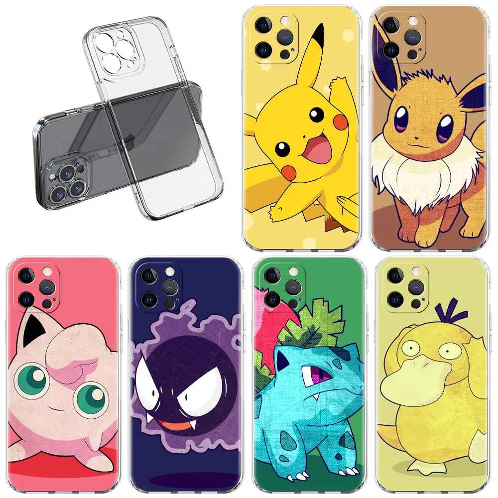 

Clear Case For Apple iPhone 13 Pro 11 12 7 8 Plus SE 2022 XR X XS Max 6 6S Silicone Phone Cover Retro Anime Pokemon